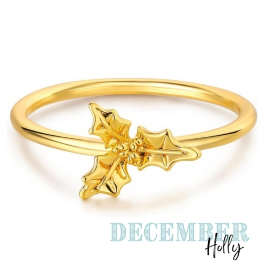 Birth Flower 14K Gold Plated Ring Zodiac Astrology Birthday Stacker Dainty NEW 7 - Picture 15 of 16